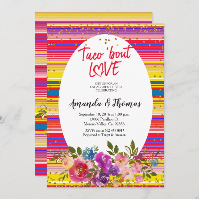 Mexican engagement party Invitation Taco Bout Love (Front/Back)