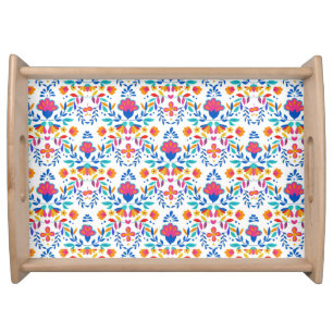 Mexican ethnic folk art floral pattern  serving tray