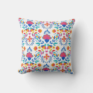 Mexican Ethnic Folk Art Floral Pattern Throw Pillow