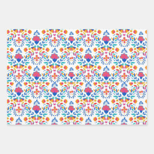 Mexican ethnic folk art floral pattern wrapping paper sheets