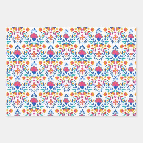 Mexican ethnic folk art floral pattern wrapping paper sheets