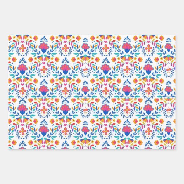 Mexican ethnic folk art floral pattern wrapping paper sheets (Front)