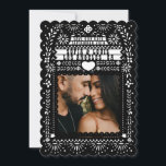 Mexican Fantail Doves Papel Picado Save the Date Invitation<br><div class="desc">Black on white "papel picado" inspired digital design with photo cutout for your save the date,  or make it an invitation by adding your wedding details to the back side.</div>
