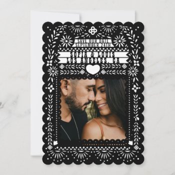 Mexican Fantail Doves Papel Picado Save The Date Invitation by beckynimoy at Zazzle