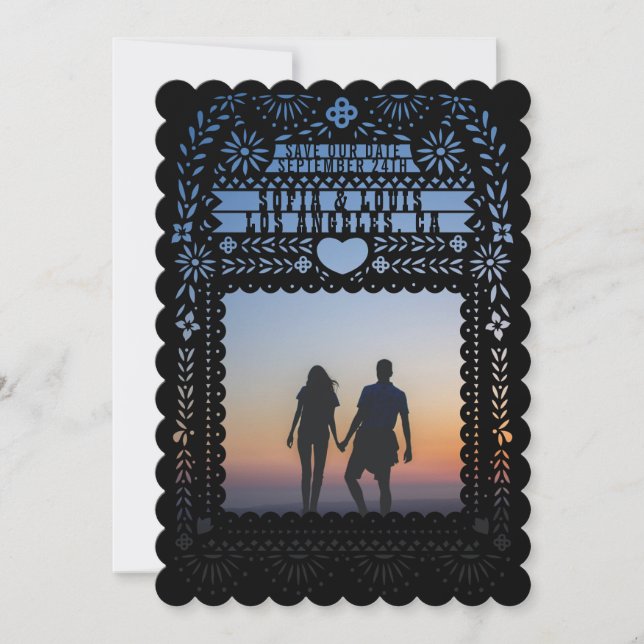 Mexican Fantail Doves Papel Picado Save the Date Invitation (Front)