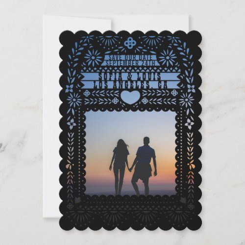 Mexican Fantail Doves Papel Picado Save the Date Invitation