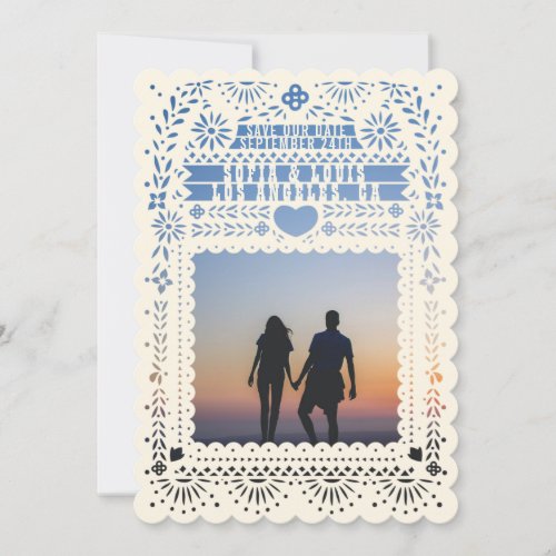 Mexican Fantail Doves Papel Picado Save the Date Invitation