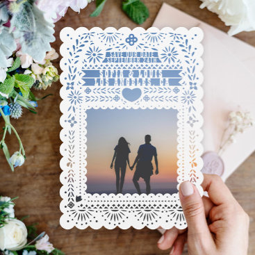 Mexican Fantail Doves Papel Picado Save the Date Invitation