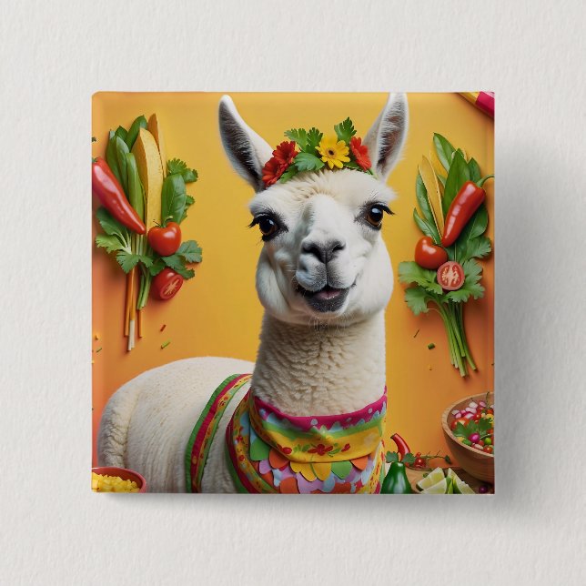 Mexican Feast Cute Llama  Button (Front)