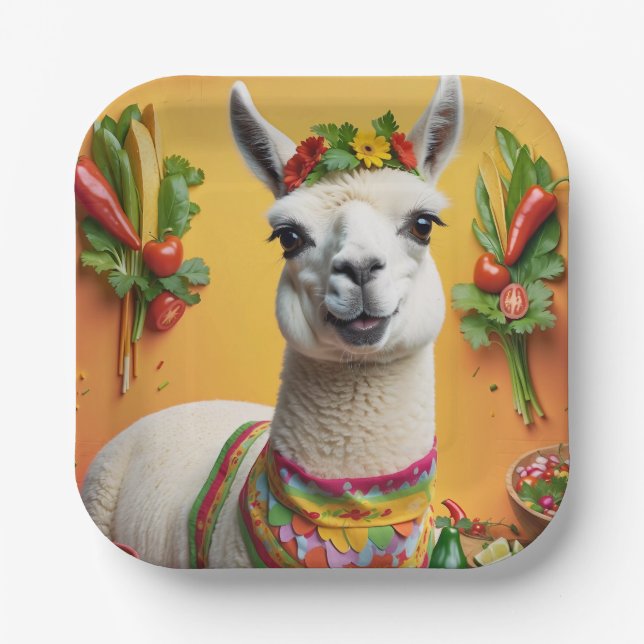Mexican Feast Cute Llama  Paper Plates (Front)