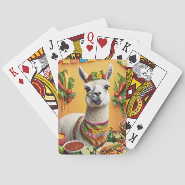 Mexican Feast Cute Llama  Poker Cards (Back)