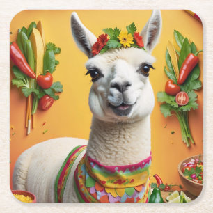 Mexican Feast Cute Llama Square Paper Coaster