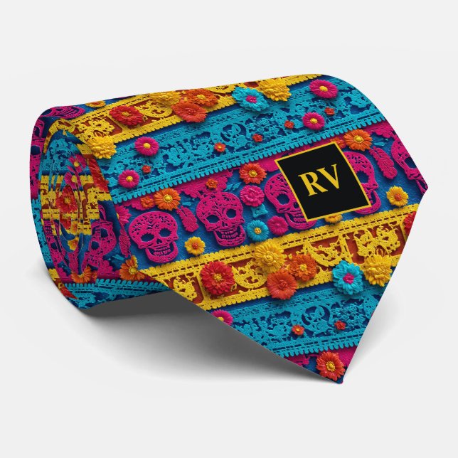 Mexican Festival Papel Picado Banner  Neck Tie (Rolled)