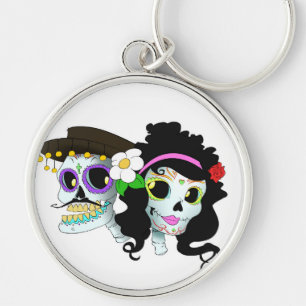 Mexican Festive Skull Couple Keychain