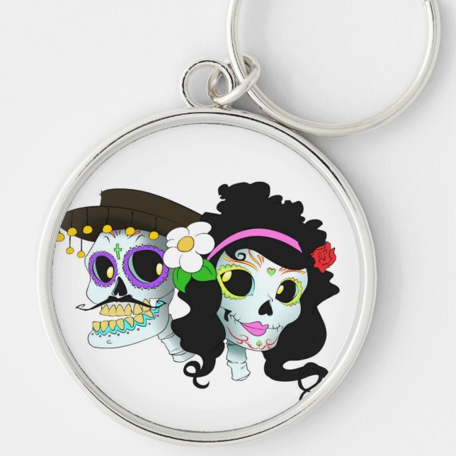 Mexican Festive Skull Couple Keychain (Front)