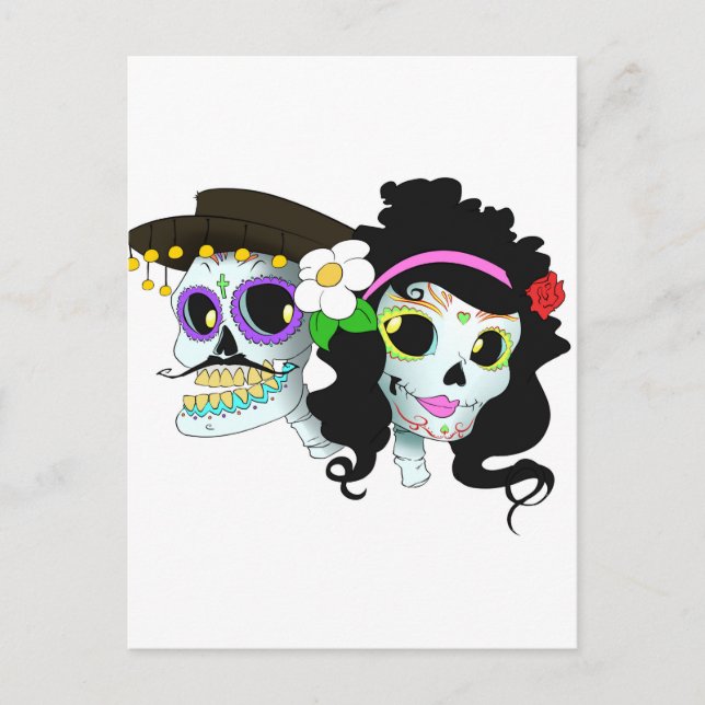 Mexican Festive Skull Couple Postcard (Front)