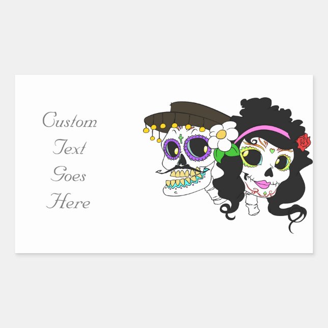 Mexican Festive Skull Rectangular Sticker (Front)