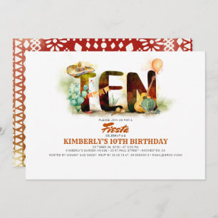 Mexican Fiesta 10th Birthday Party Invitation