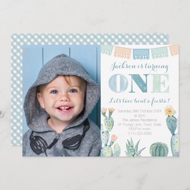 Mexican Fiesta 1st Birthday Party for boy Invitation (Front/Back)