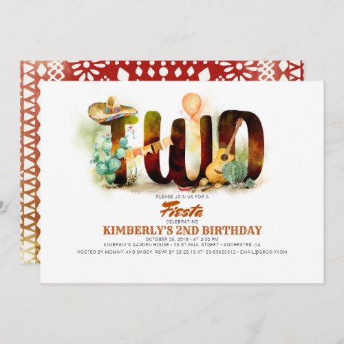 Mexican Fiesta 2nd Birthday Party Invitation