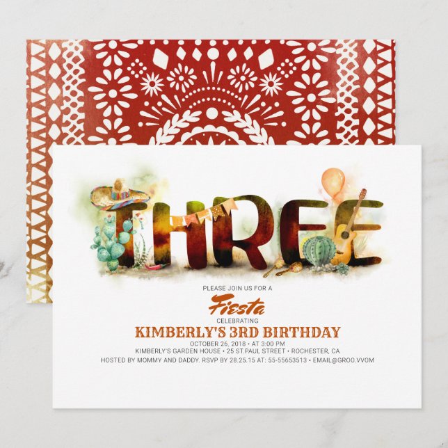 Mexican Fiesta 3nd Birthday Party Invitation (Front/Back)