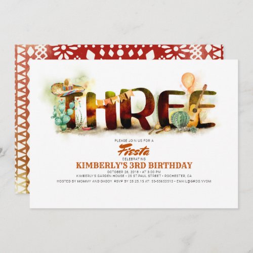 Mexican Fiesta 3nd Birthday Party Invitation