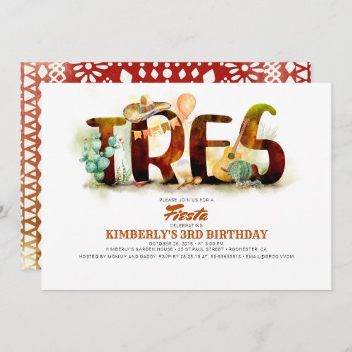 Mexican Fiesta 3nd Birthday Party Invitation TRES