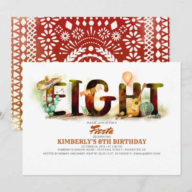 Mexican Fiesta 8th Birthday Party Invitation (Front/Back)