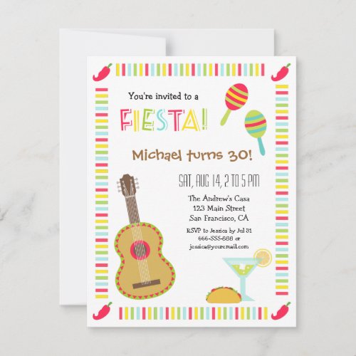 Mexican Fiesta Adult Birthday Party Invitations