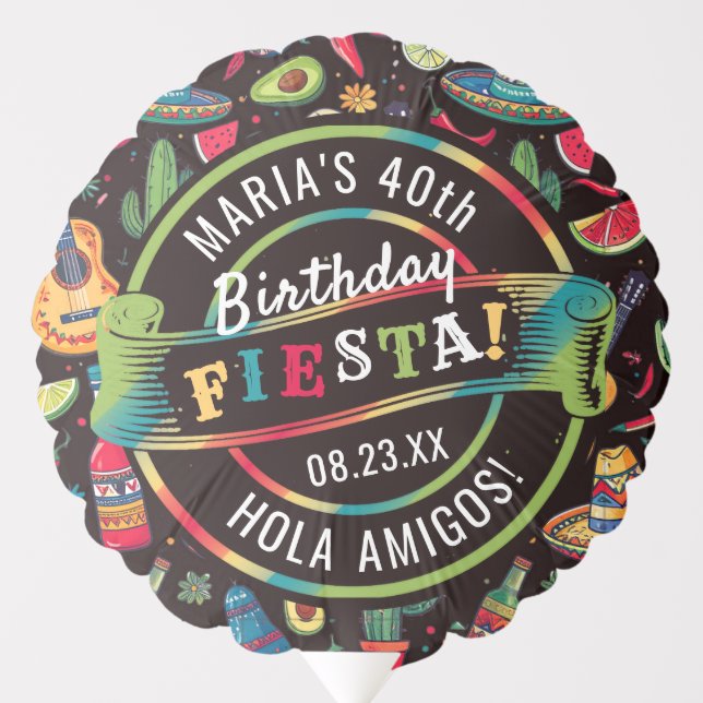 Mexican Fiesta Any Occasion Pattern Black ID1114 Balloon (Front)