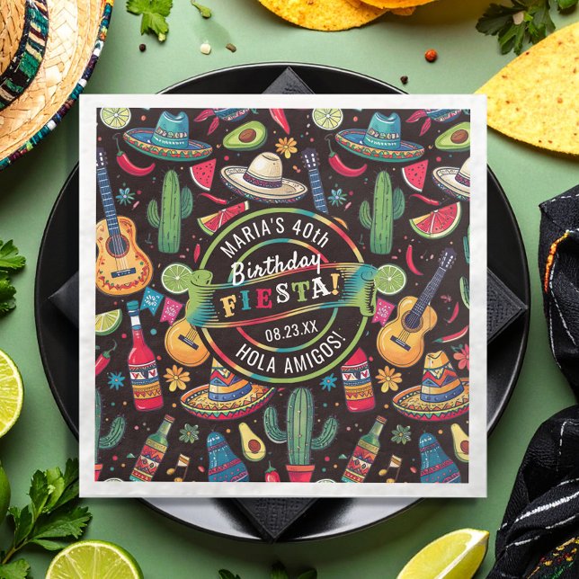 Mexican Fiesta Any Occasion Pattern Black ID1114 Paper Dinner Napkins (Creator Uploaded)