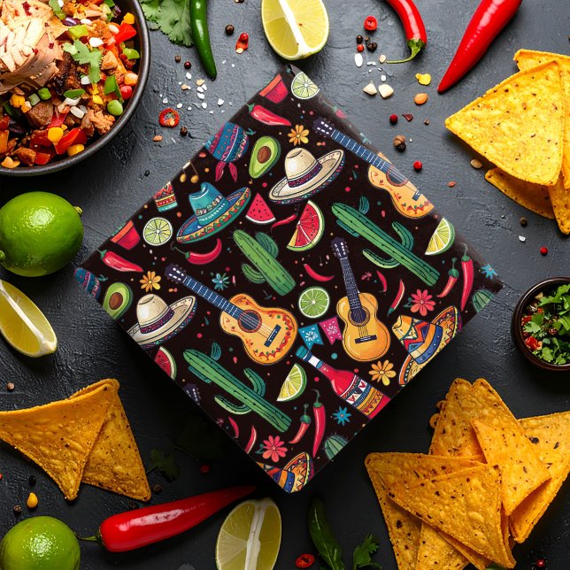 Mexican Fiesta Any Occasion Pattern Black ID1114 Wrapping Paper (Creator Uploaded)