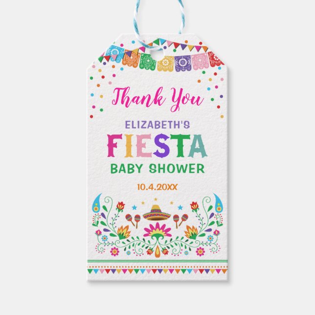 Mexican Fiesta Baby Shower Bridal Party Favors Gift Tags (Front)