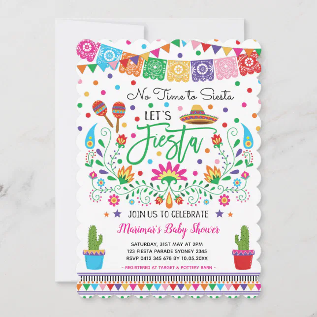 Mexican Fiesta Baby Shower Cactus Invitation | Zazzle
