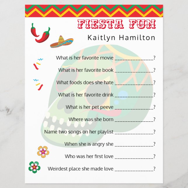 Mexican Fiesta Baby Shower 🎉 Fun Question Game  Flyer (Front)