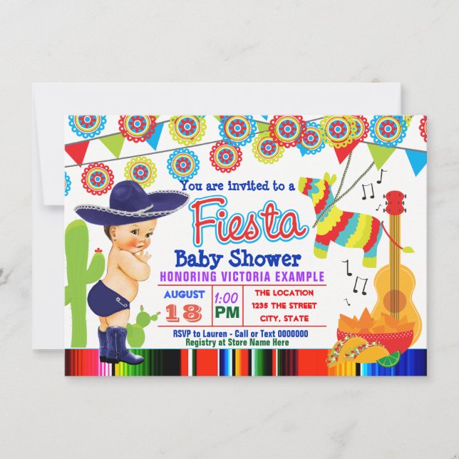 Mexican Fiesta Baby Shower Invitations Baby Boy (Front)