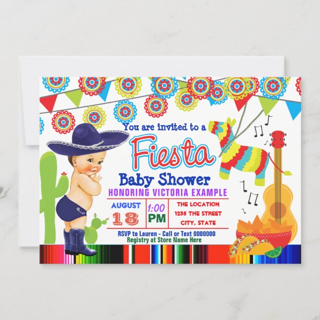 Mexican Fiesta Baby Shower Invitations Baby Boy (Front)