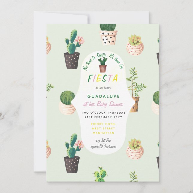 MEXICAN Fiesta BABY SHOWER Invite Cacti Succulents (Front)
