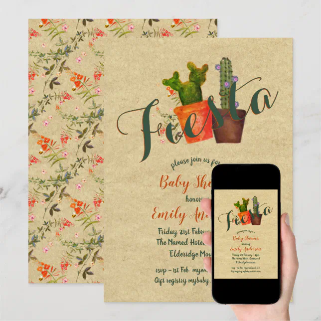 Mexican Fiesta Baby Shower Rustic Cacti Cactus Invitation | Zazzle