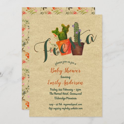 Mexican Fiesta Baby Shower Rustic Cacti Cactus Invitation