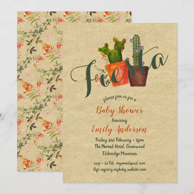 Mexican Fiesta Baby Shower Rustic Cacti Cactus Invitation | Zazzle