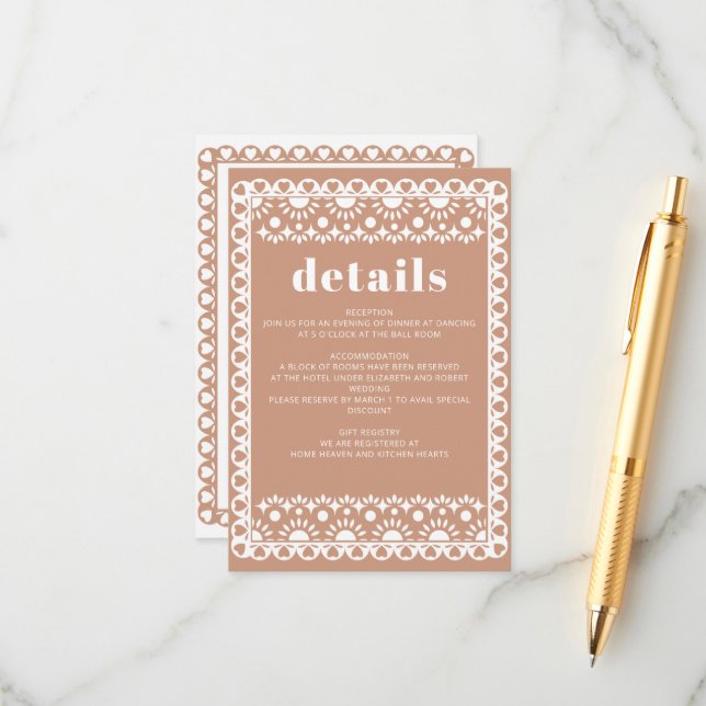 Mexican Fiesta Barro Papel Picado Boho Wedding Enclosure Card (Front/Back In Situ)