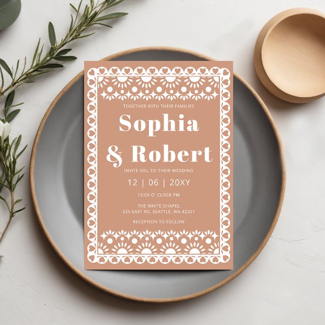 Mexican Fiesta Barro Papel Picado Boho Wedding Invitation (Mexican Fiesta Barro Papel Picado Boho Wedding Invitation)