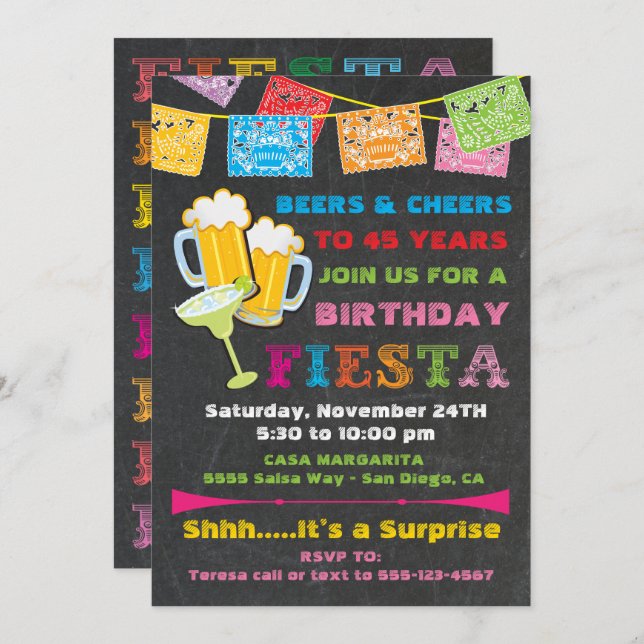 Mexican Fiesta Beers Birthday Party Invitation (Front/Back)