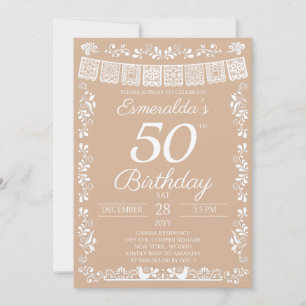 Mexican Fiesta Beige 50th Birthday Invitation