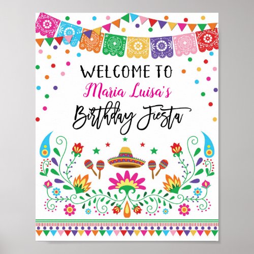 Mexican Fiesta Birthday Cactus Welcome Poster