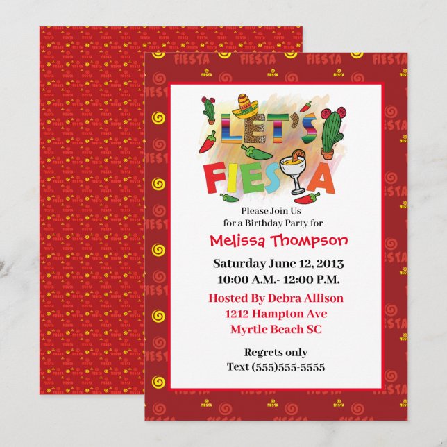 Mexican Fiesta Birthday Invitation (Front/Back)