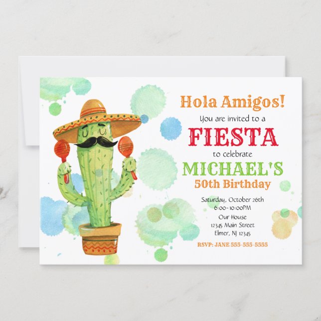 Mexican Fiesta Birthday Invitation ALL AGES (Front)