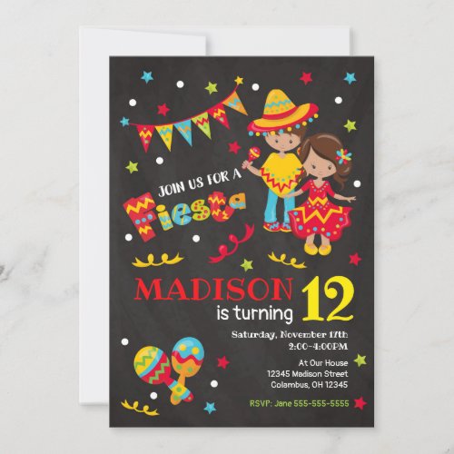 Mexican Fiesta Birthday Invitation Chalkboard ALL