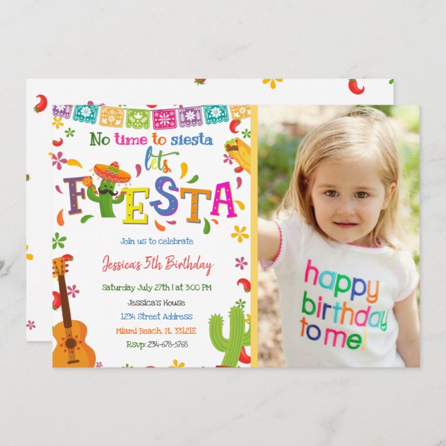 Mexican Fiesta Birthday Invitation With Photo (Front/Back)